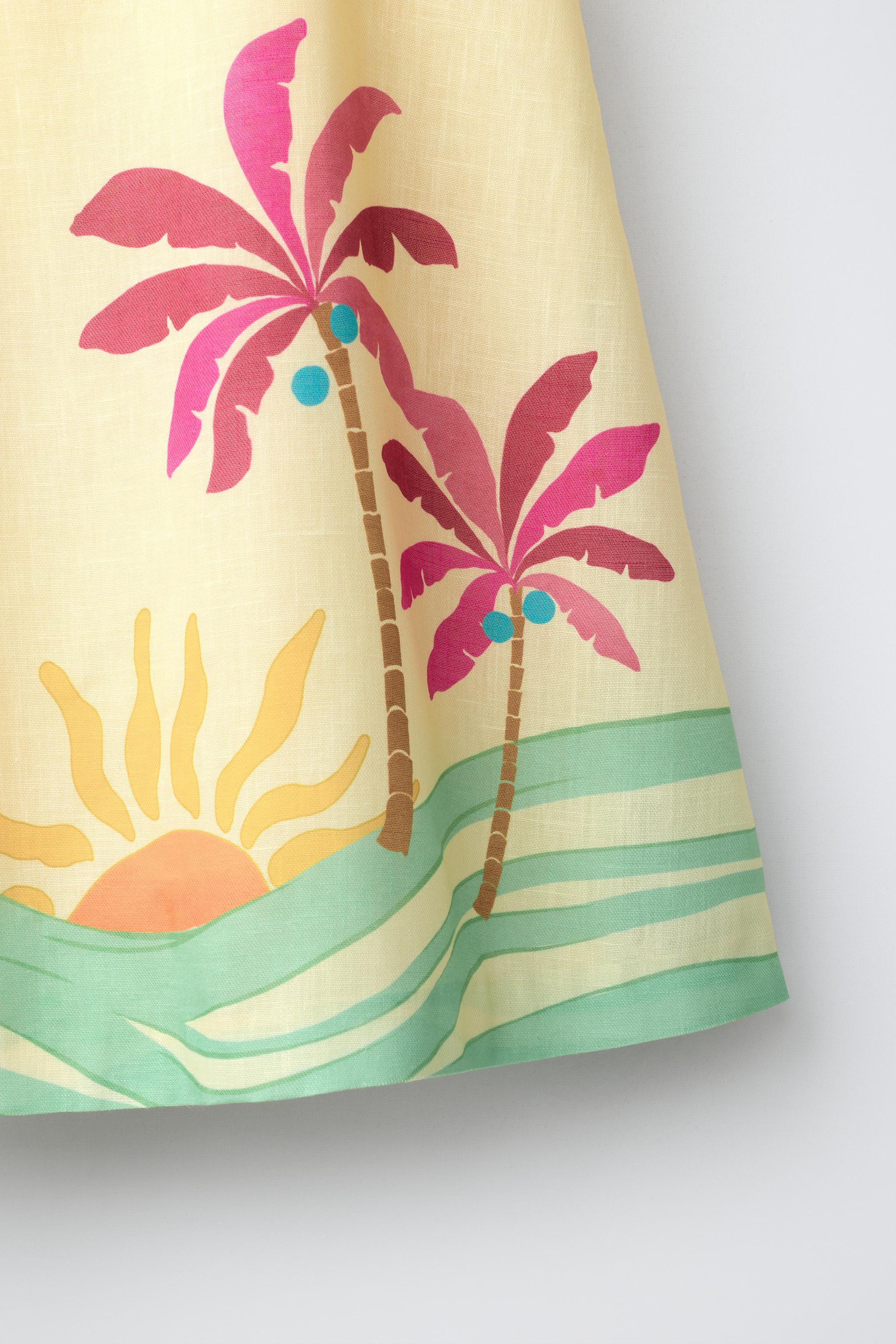 ASYMMETRIC PALM TREE DRESS WITH COTTON AND LINEN